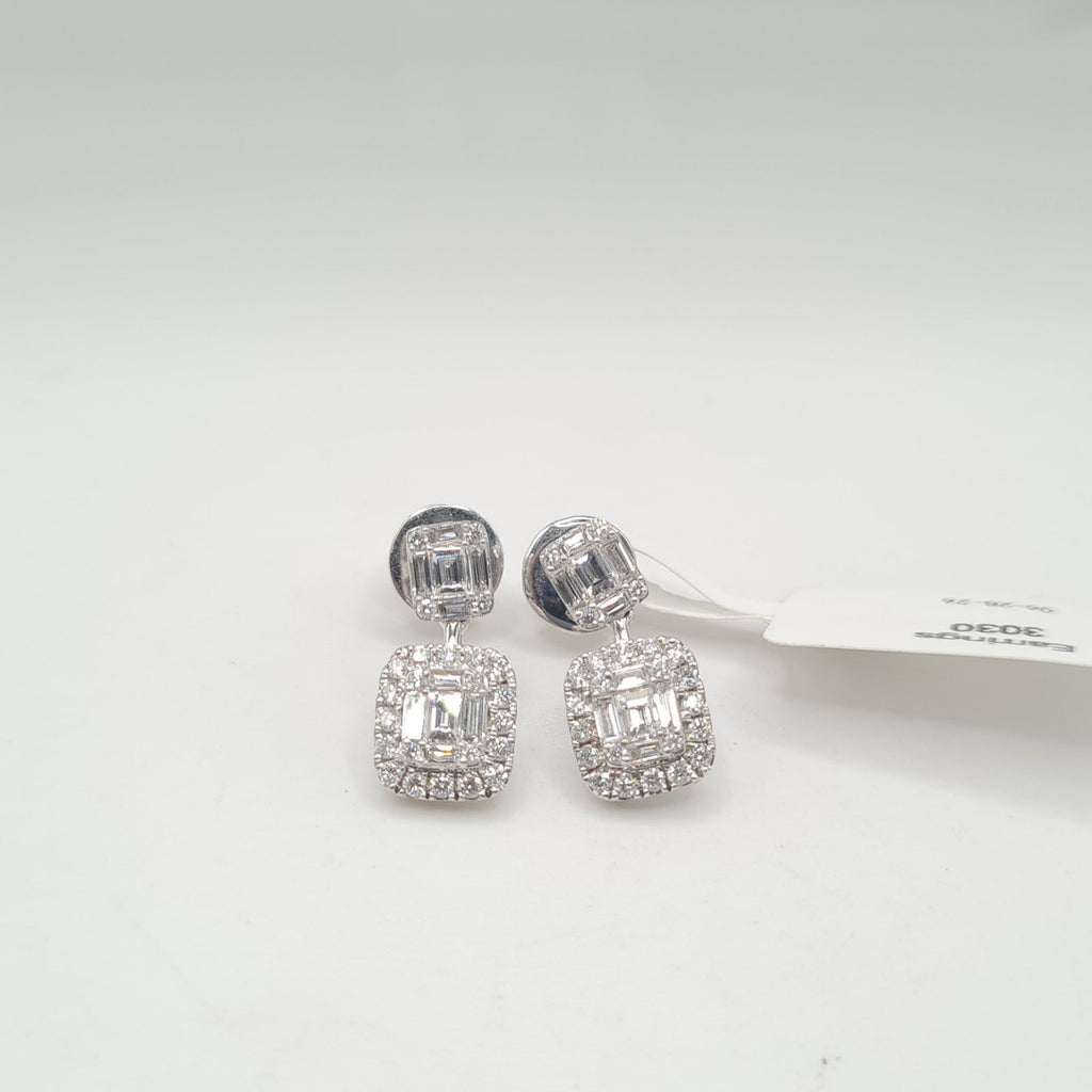 Classic Emerald Drop Dangle Diamond Earrings 18K
