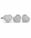 Classic Heart Invisible Setting Stud Diamond Jewelry Set 18K
