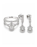Classic Pear Halo Crown Paved Dangling Diamond Jewelry Set 14K