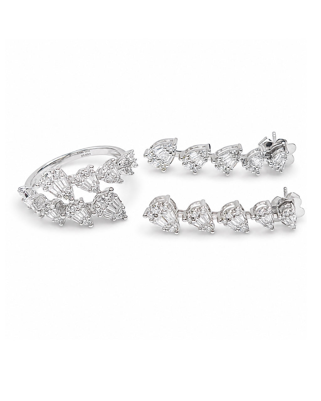Classic Pear Baguette Overlap Dangling Diamond Jewelry Set 14K