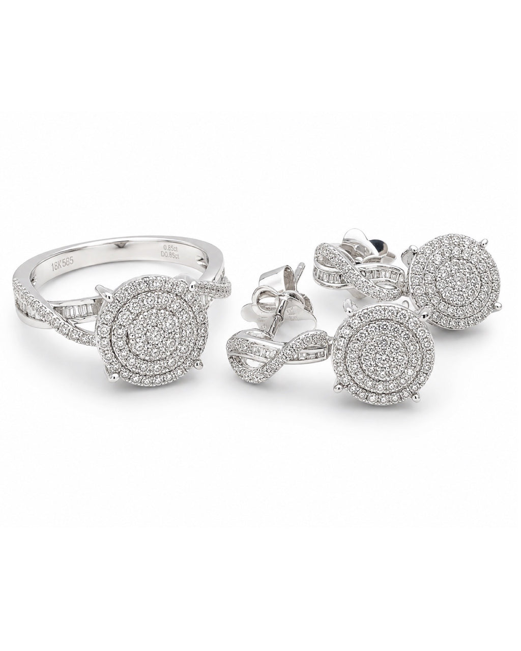 Classic Round Dangling Infinity Paved Diamond Jewelry Set 14K
