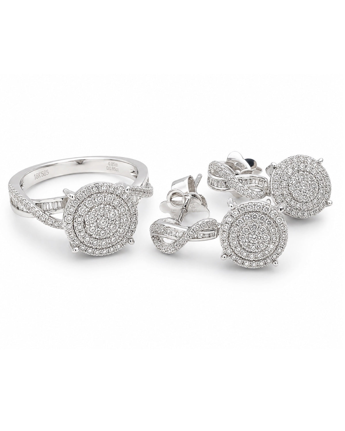 Classic Round Dangling Infinity Paved Diamond Jewelry Set 14K