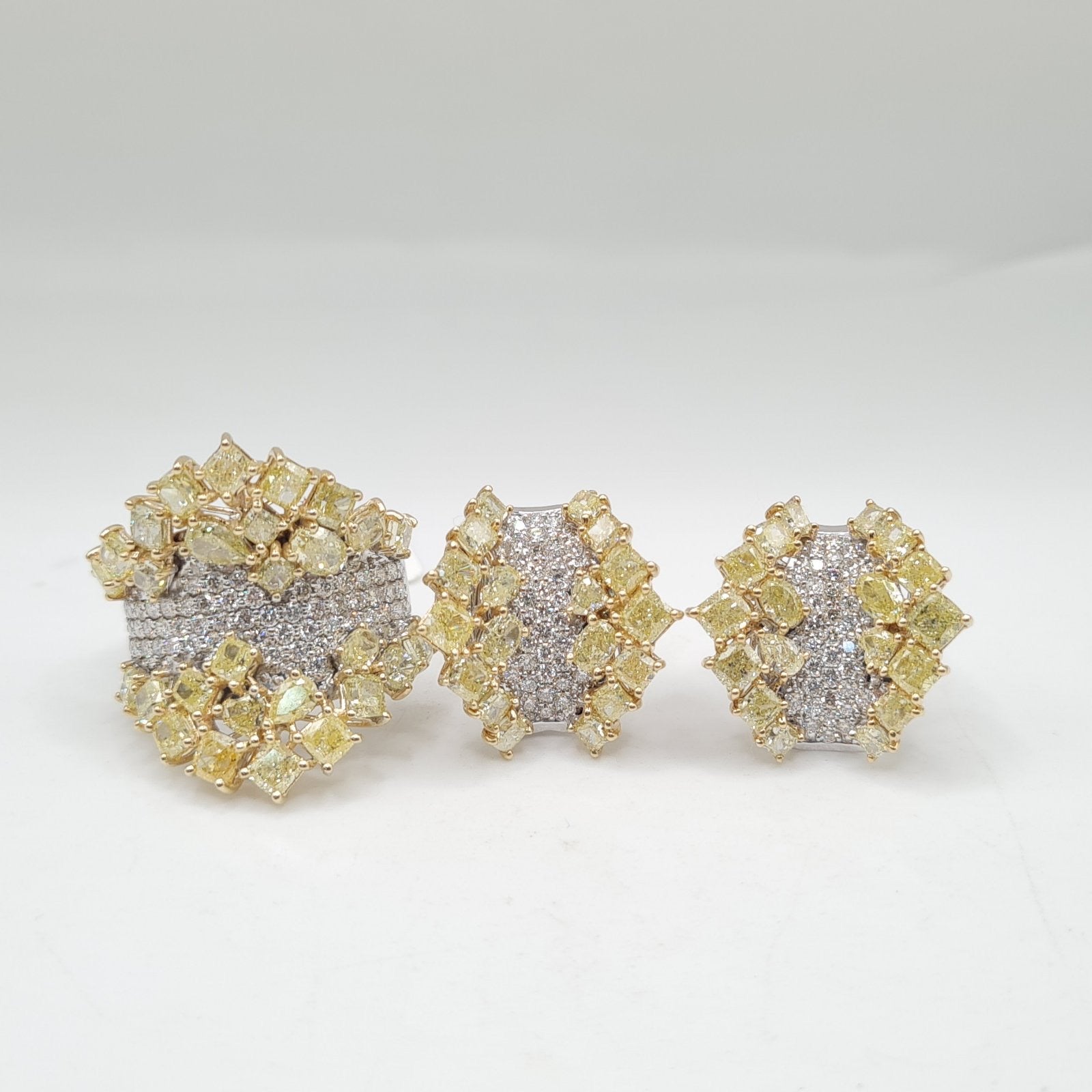 Fancy Yellow Diamond Cluster Statement Diamond Jewelry Set 14K