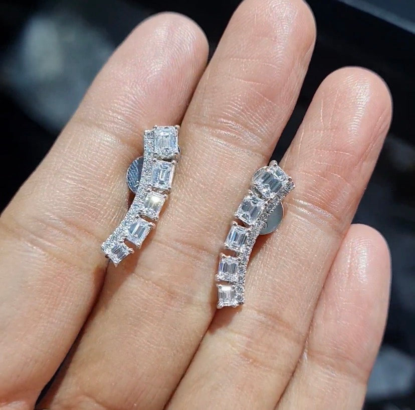 Classic Emerald Ear Crawler Diamond Earrings 18K