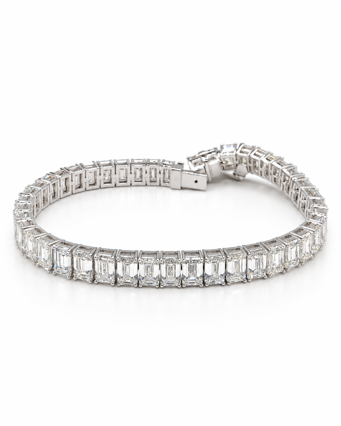 Classic 22.28CTW Emerald Full Eternity Tennis Solitaire Diamond Bracelet 18K GIA Certified