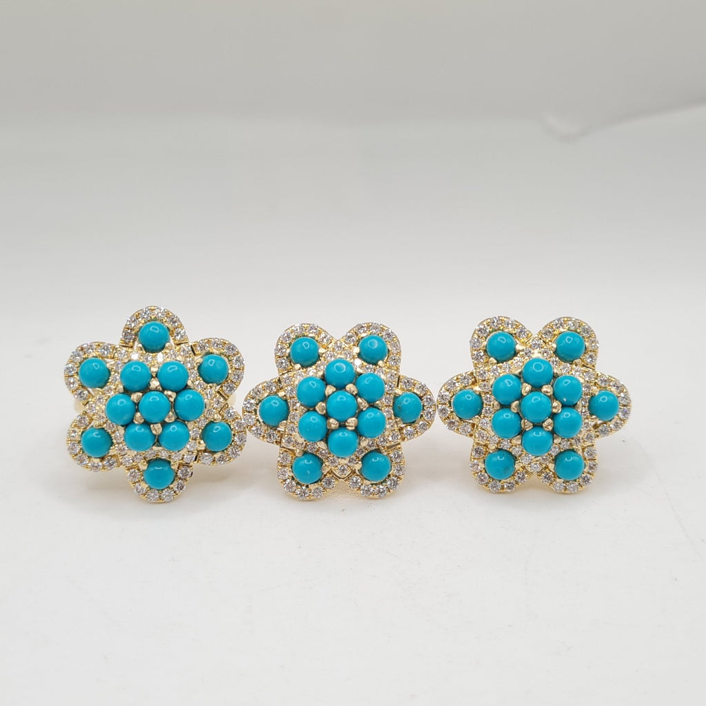 Turquoise Gemstones Floral Diamond Jewelry Set 14K