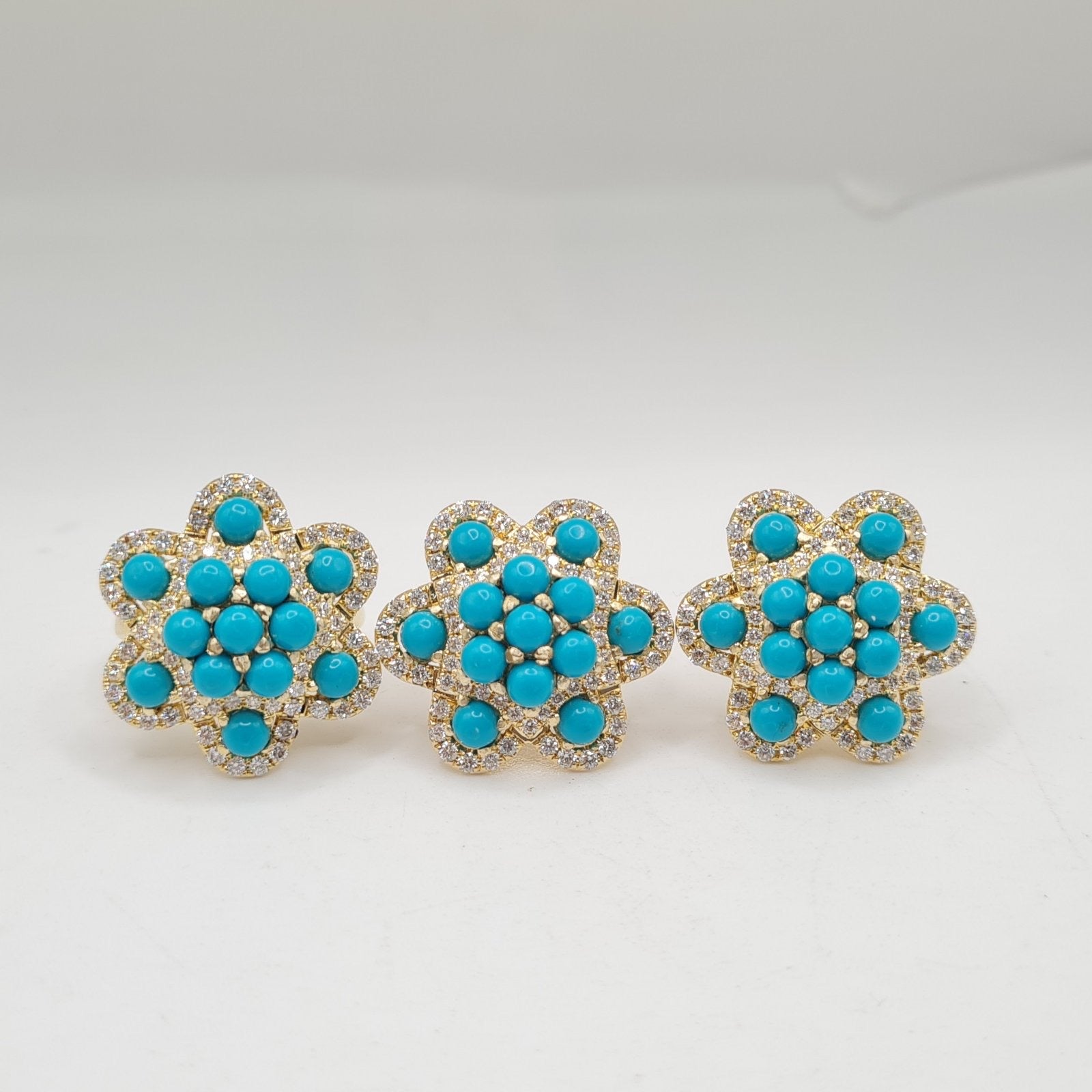 Turquoise Gemstones Floral Diamond Jewelry Set 14K