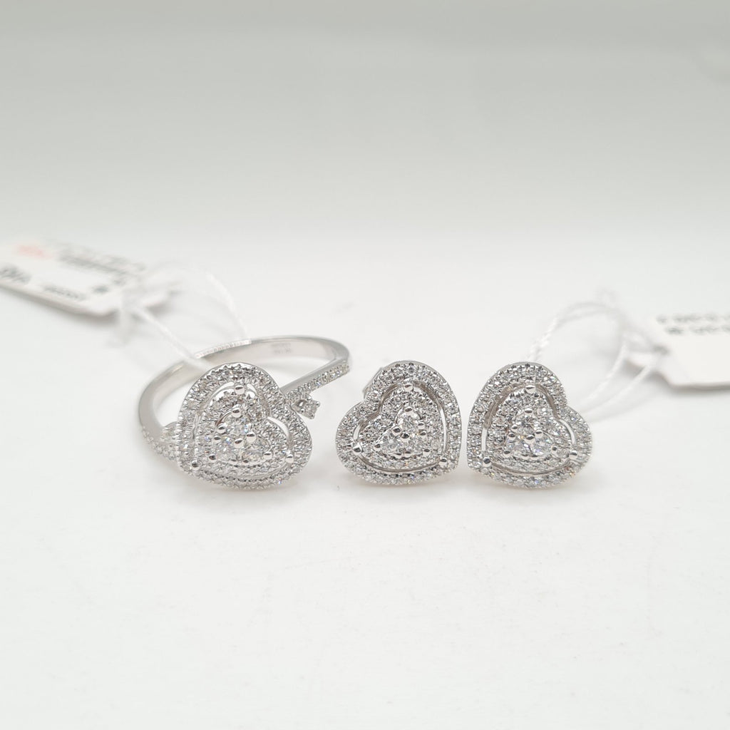 Classic Heart Halo Paved Diamond Jewelry Set 14K