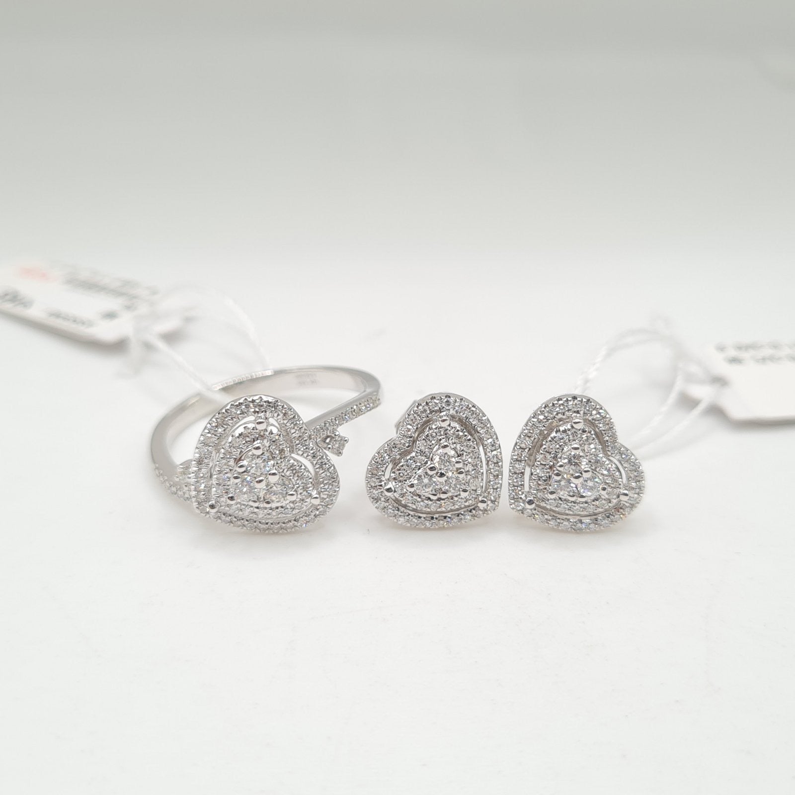 Classic Heart Halo Paved Diamond Jewelry Set 14K