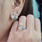 Classic Oval Three Tone Oval Baguette Halo Cluster Diamond Jewelry Set 14K