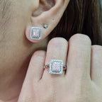 Rare Fancy Pink Diamonds Cushion Halo Diamond Jewelry Set 14K