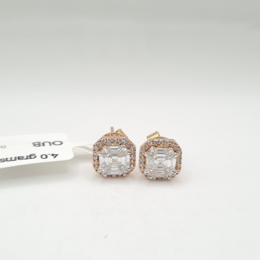 Classic Rosegold Piecut Stud Diamond Earrings 18K