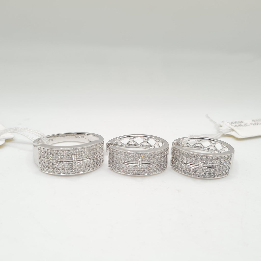 Round Half Eternity Hoop Diamond Jewelry Set 14K