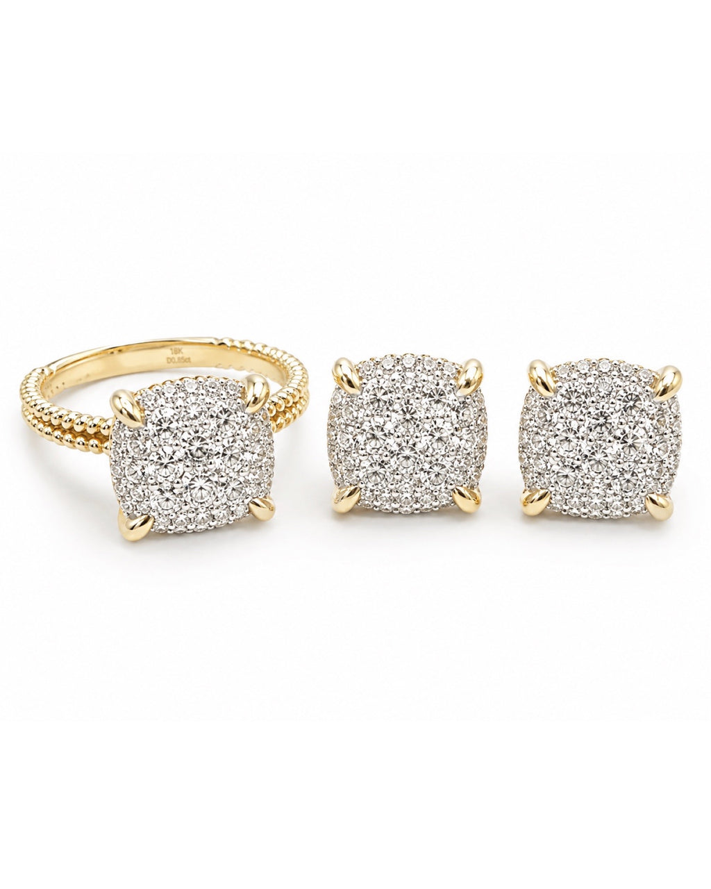 Classic Cushion Paved Diamond Jewelry Set 14K