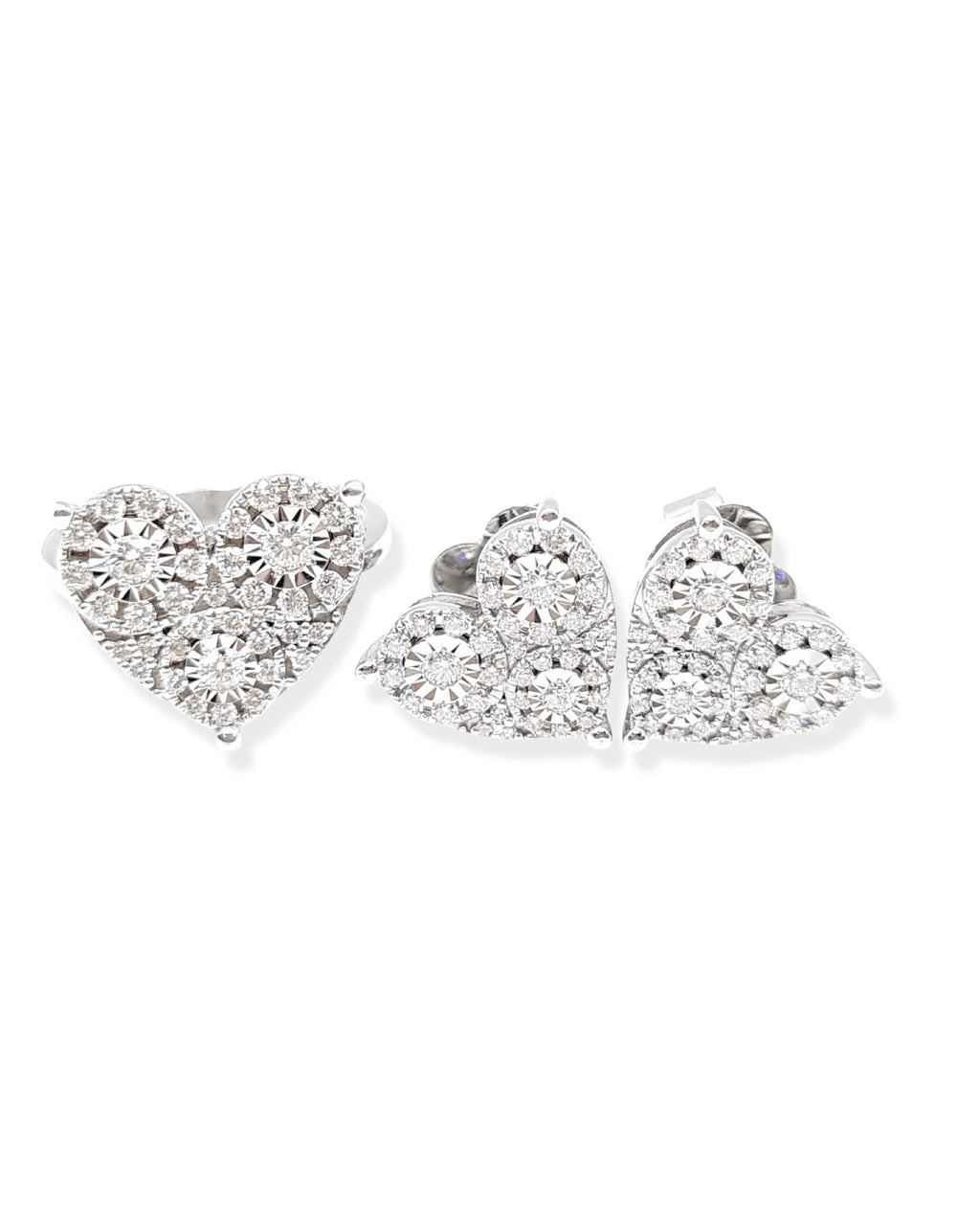 Classic Heart Paved Stud Diamond Jewelry Set 14K