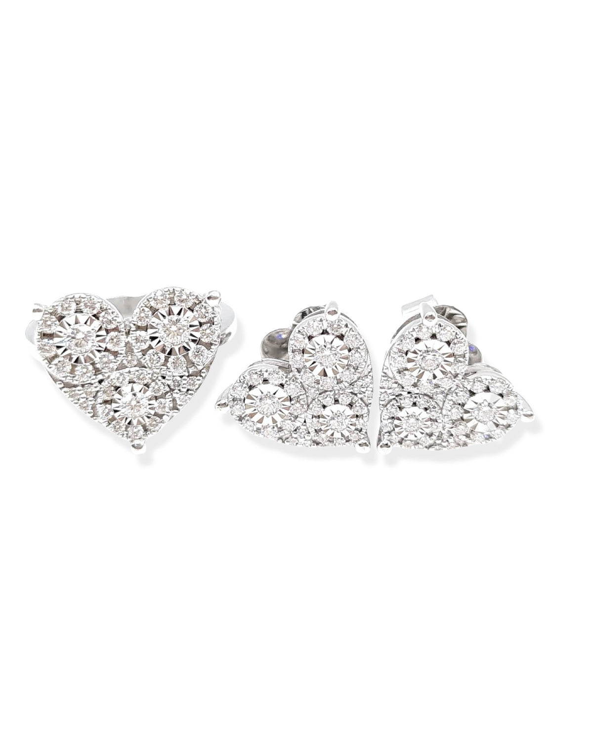 Classic Heart Paved Stud Diamond Jewelry Set 14K