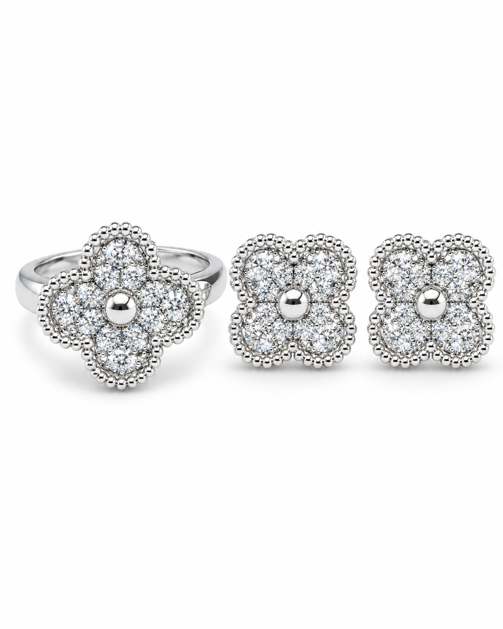 Classic Clover Paved Diamond Jewelry Set 14K
