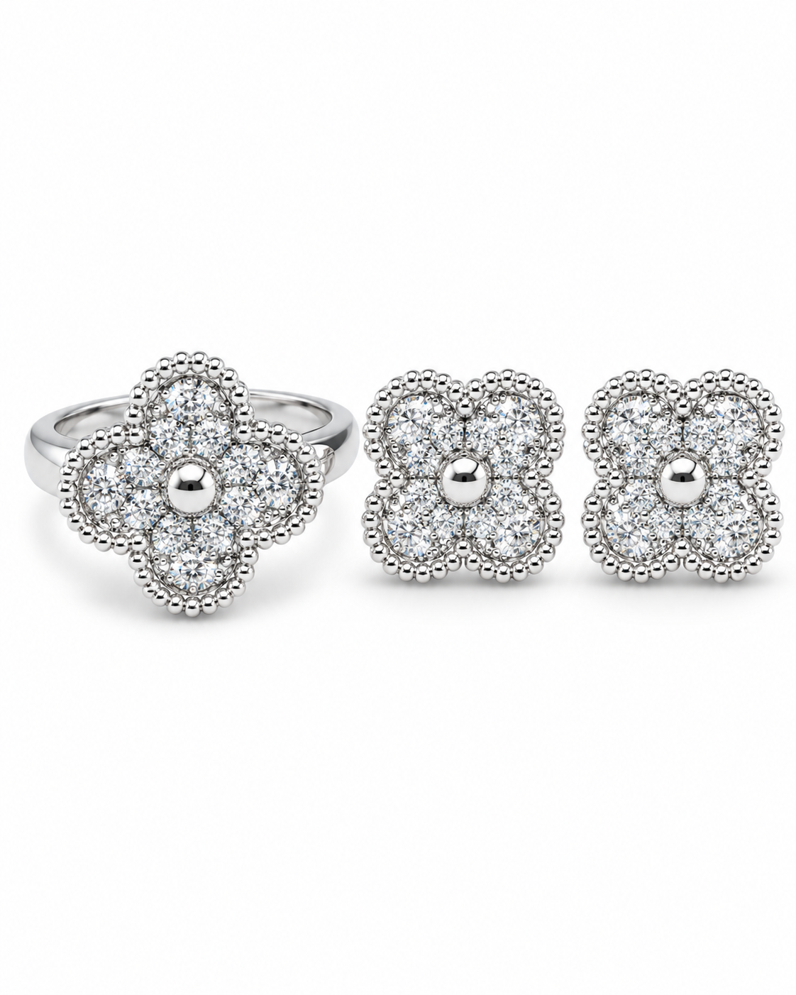 Classic Clover Paved Diamond Jewelry Set 14K