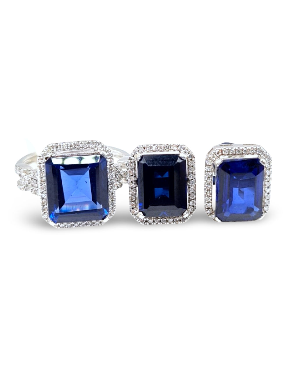 Blue Sapphire Gemstones Emerald Diamond Jewelry Set 14K