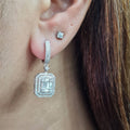 Classic Emerald Halo Drop Diamond Earrings 14K