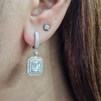 Classic Emerald Halo Drop Diamond Earrings 14K