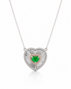 Classic Heart Center Jade Gemstone Diamond Necklace 14K