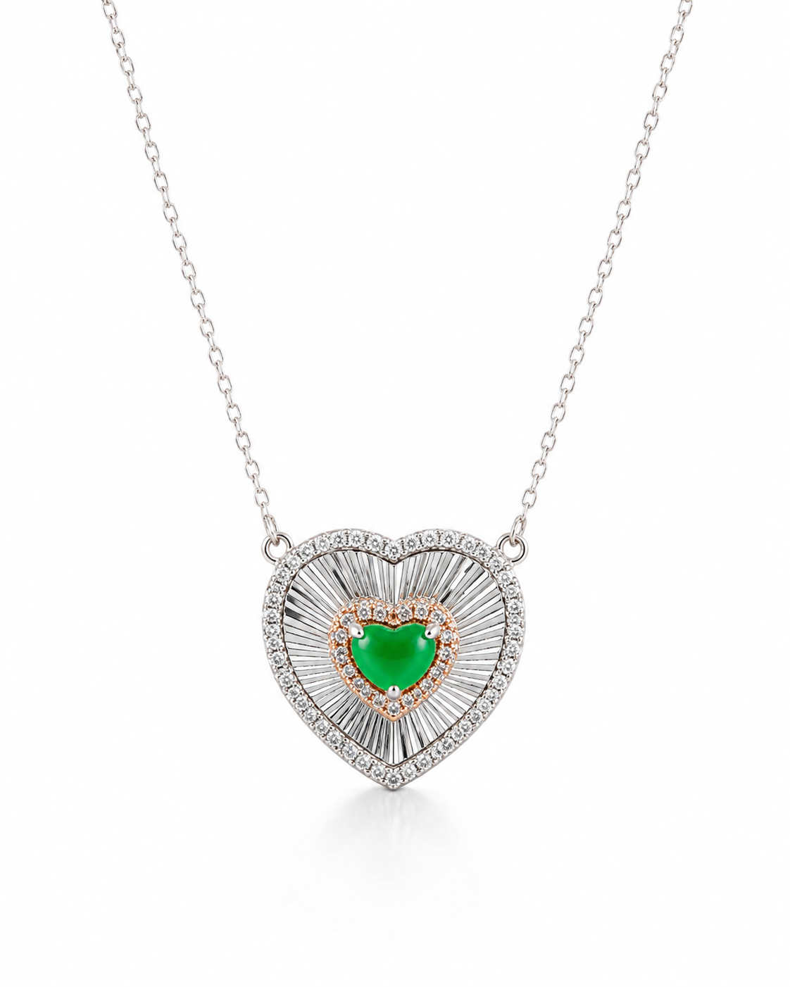 Classic Heart Center Jade Gemstone Diamond Necklace 14K