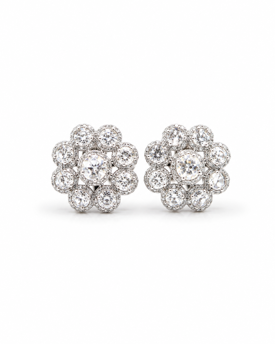 Floral Diamantes Halo Diamond Earrings 14K