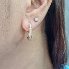 Classic Golden Deco Lock Hoop Diamond Earrings 14K