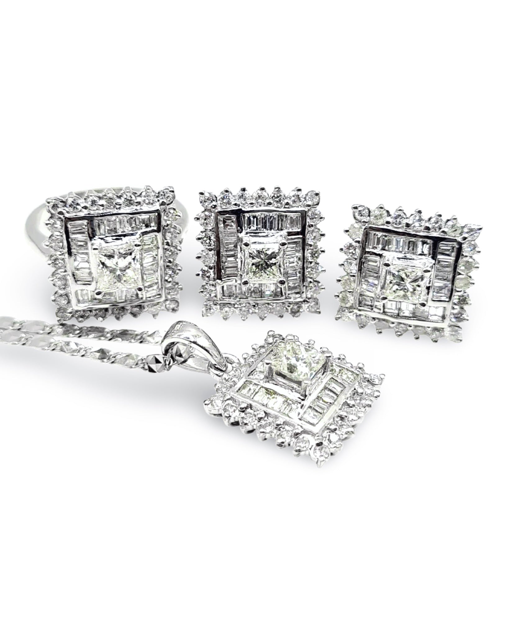 Princess Square Baguette Diamond Jewelry Set 14K