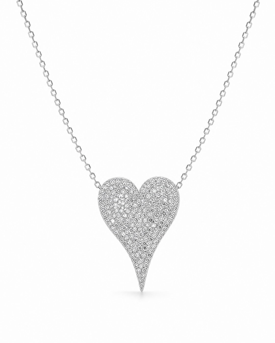 Classic Heart Large Pave Diamond Necklace 14K