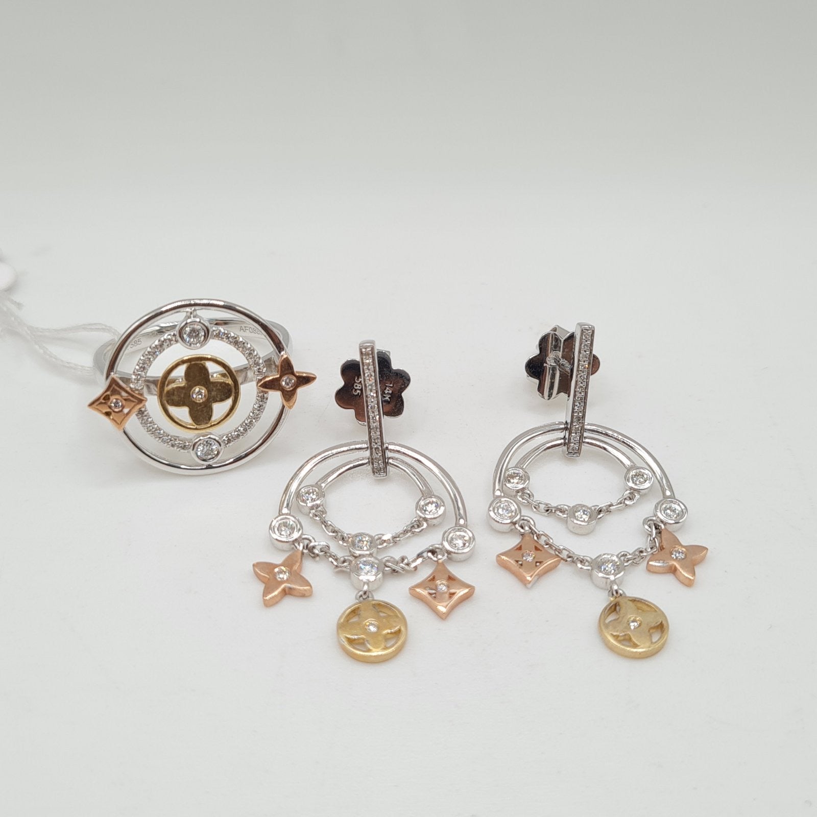 Multi Charm Dangle Diamond Jewelry Set 14K