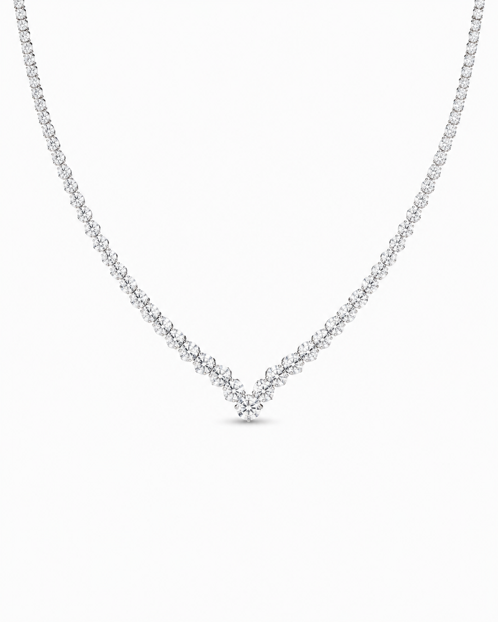 Classic Eternity V Round Paved Diamond Necklace 14K