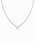 Classic Eternity V Round Paved Diamond Necklace 14K