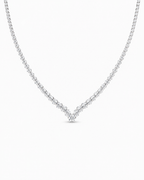 Classic Eternity V Round Paved Diamond Necklace 14K