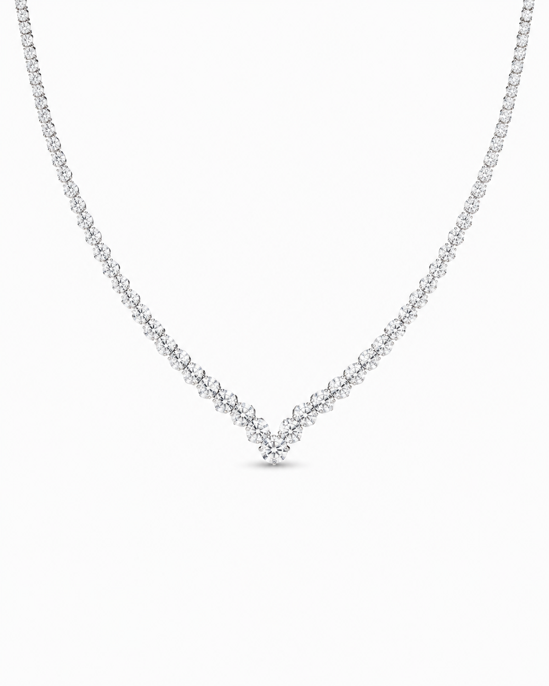 Classic Eternity V Round Paved Diamond Necklace 14K