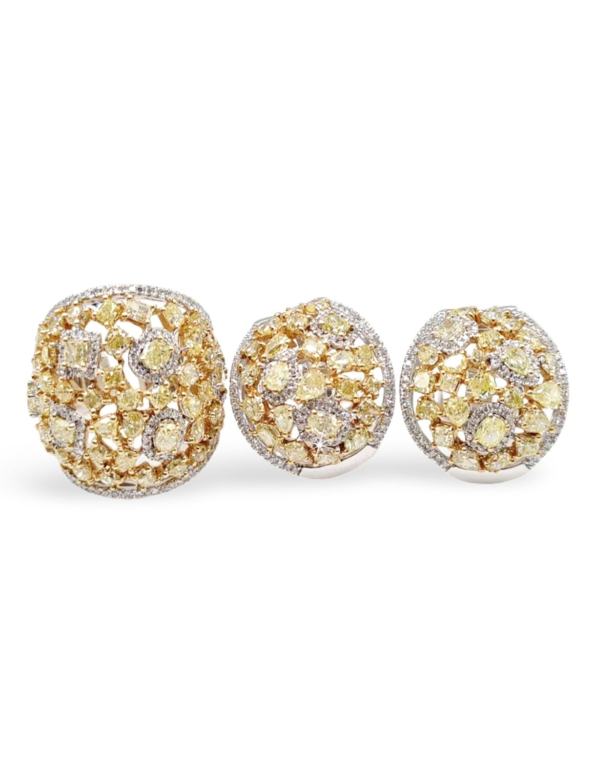Rare Fancy Yellow Colored Diamonds Dome Cluster Diamond Jewelry Set 14K