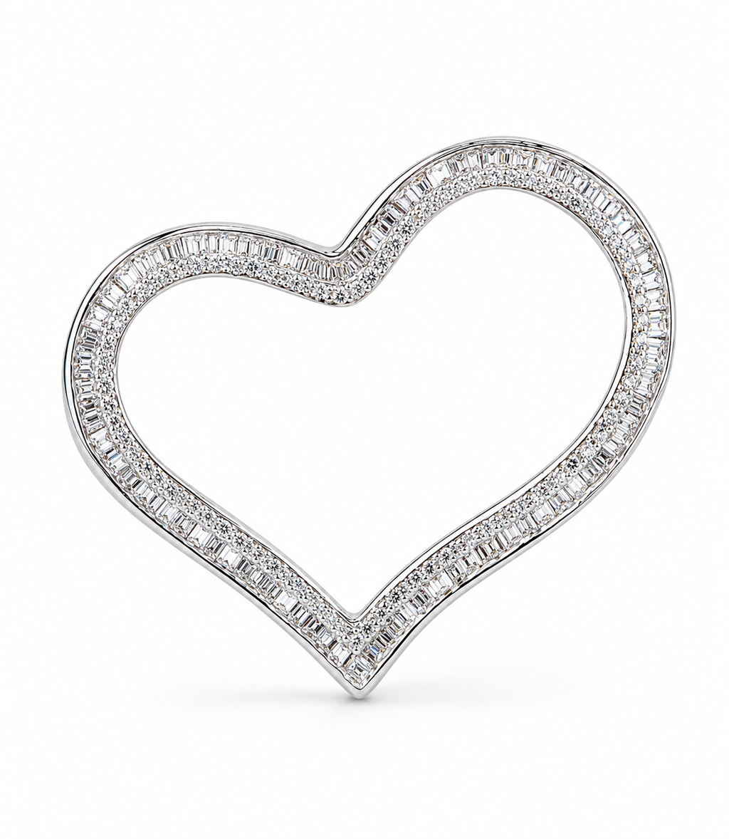 Classic Heart Baguette Pendant Diamond Necklace 14K