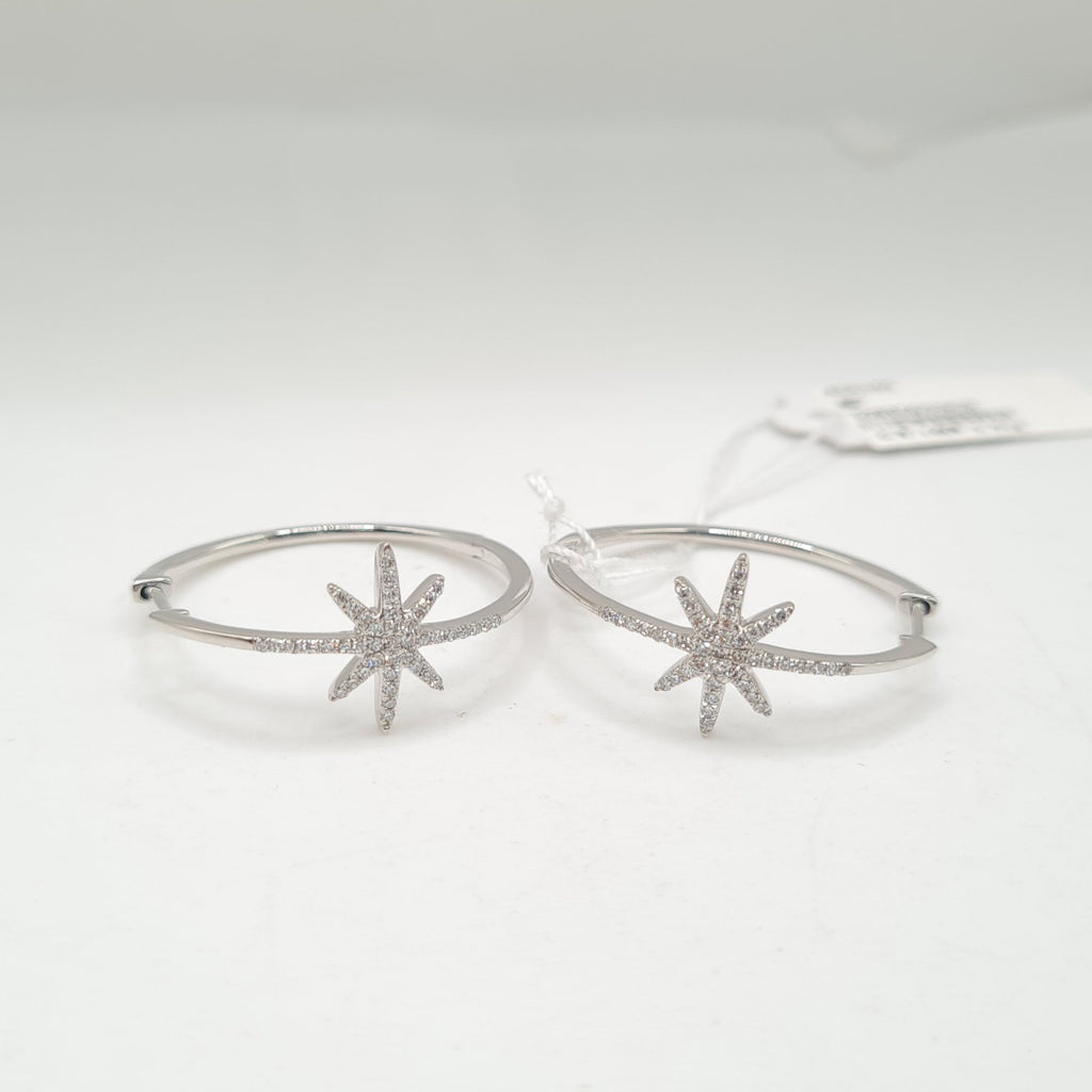 Classic Star Deco Hoop Diamond Earrings 14K
