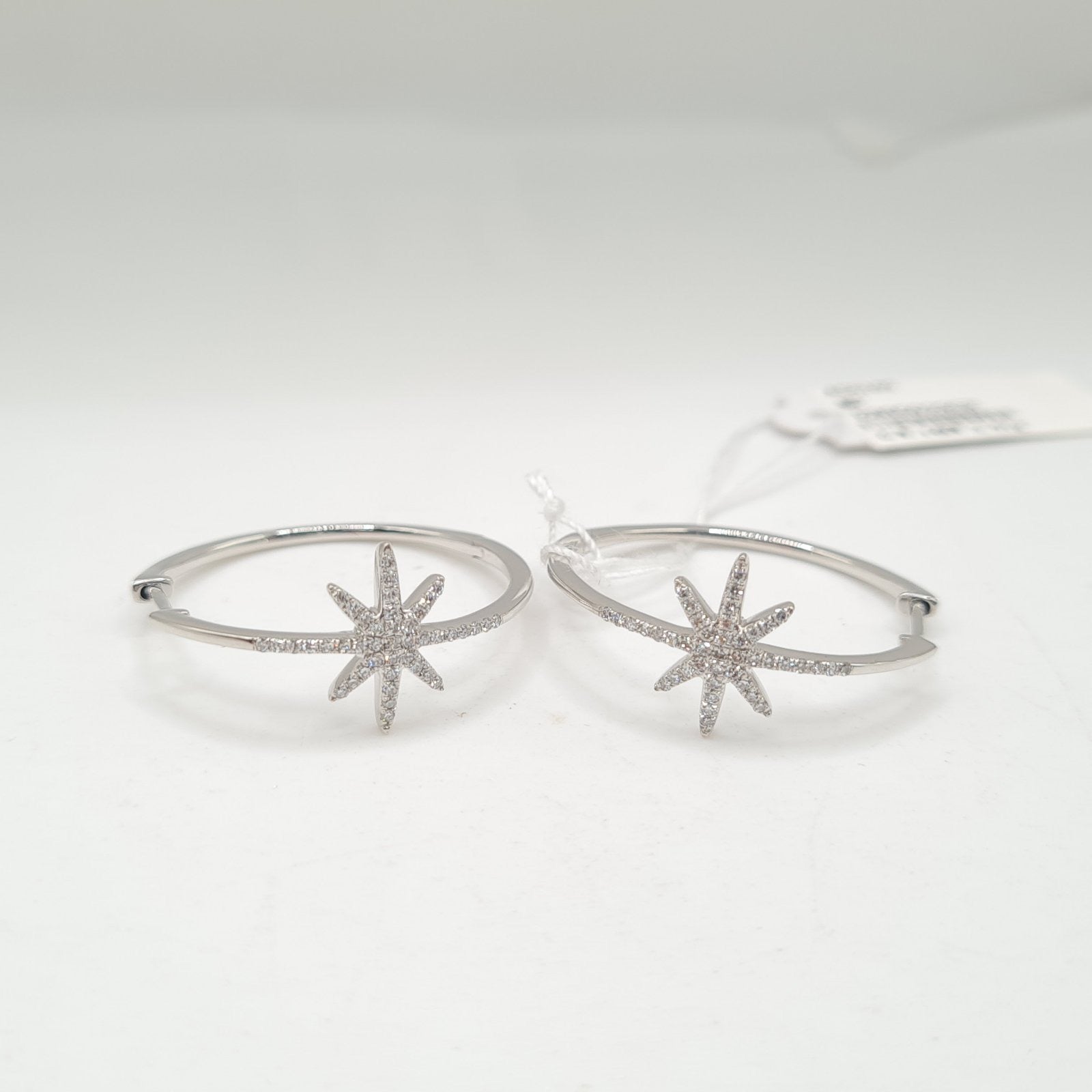 Classic Star Deco Hoop Diamond Earrings 14K