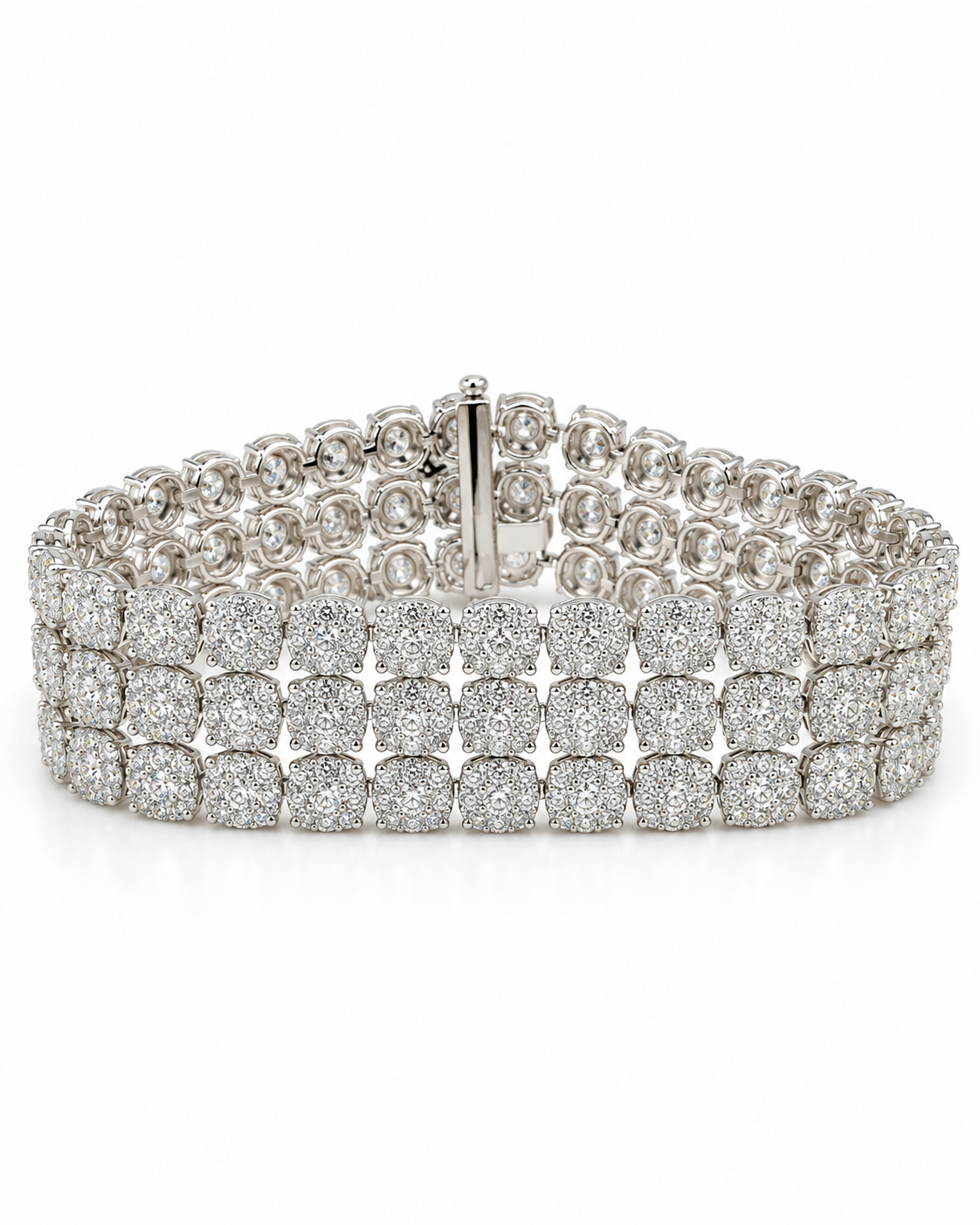 Classic Three-Tier Round Invisible Setting Eternity Tennis Diamond Bracelet 18K