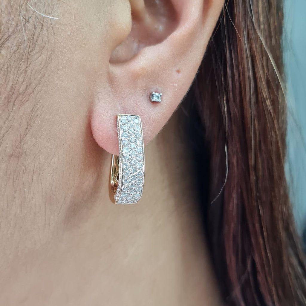 Classic Golden Round Paved Hoop Diamond Earrings 18K