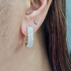 Classic Golden Round Paved Hoop Diamond Earrings 18K