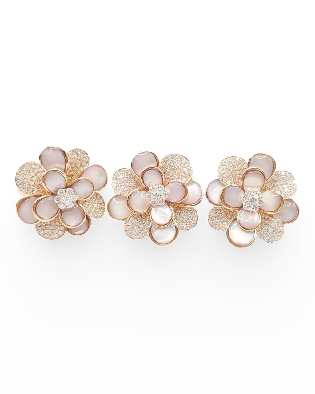 Rosegold Flower Mother of Pearl Diamond Jewelry Set 18K