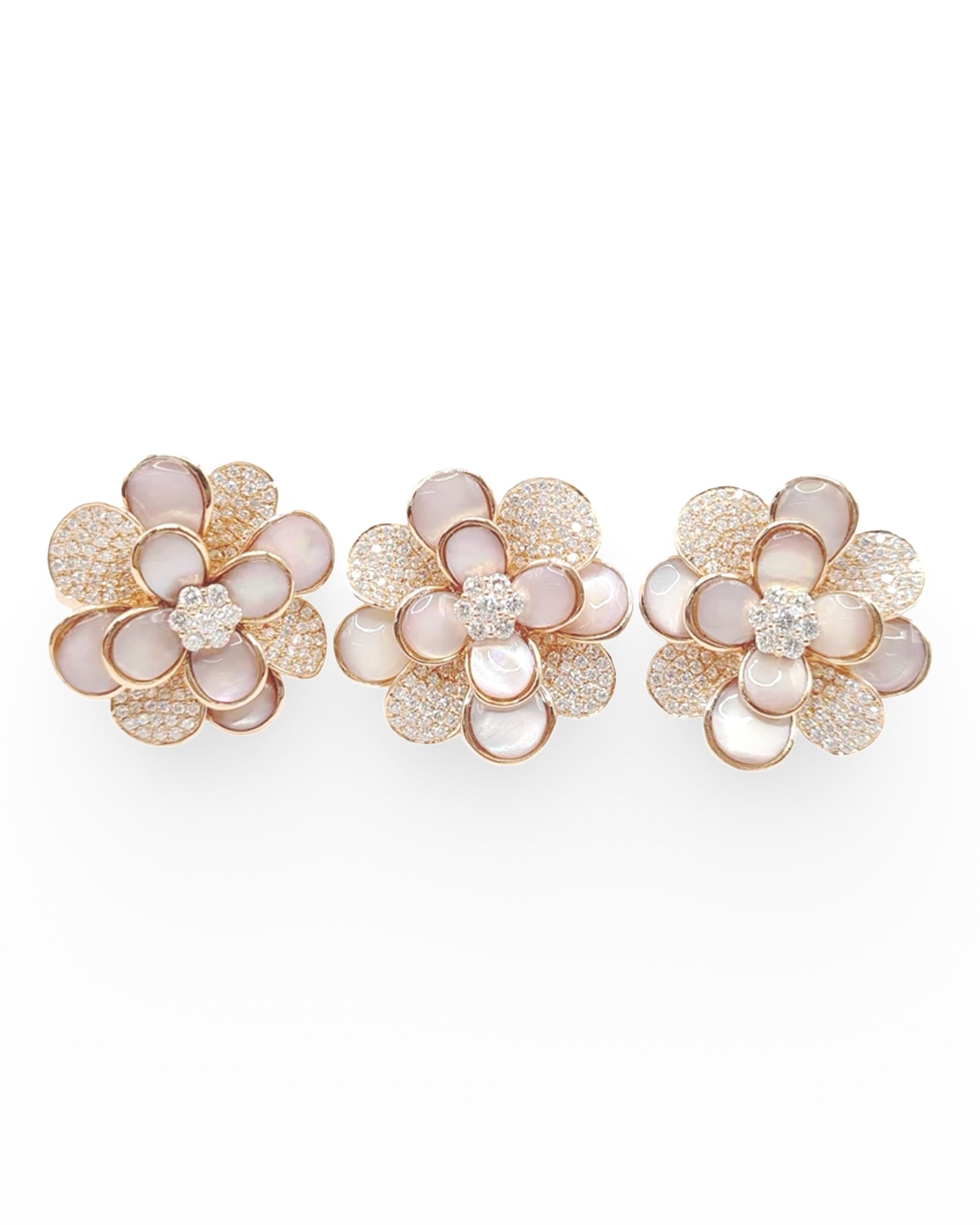 Rosegold Flower Mother of Pearl Diamond Jewelry Set 18K