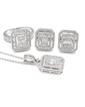 Classic Emerald Baguette Double Halo Diamond Jewelry Set 14K