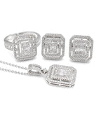 Classic Emerald Baguette Double Halo Diamond Jewelry Set 14K