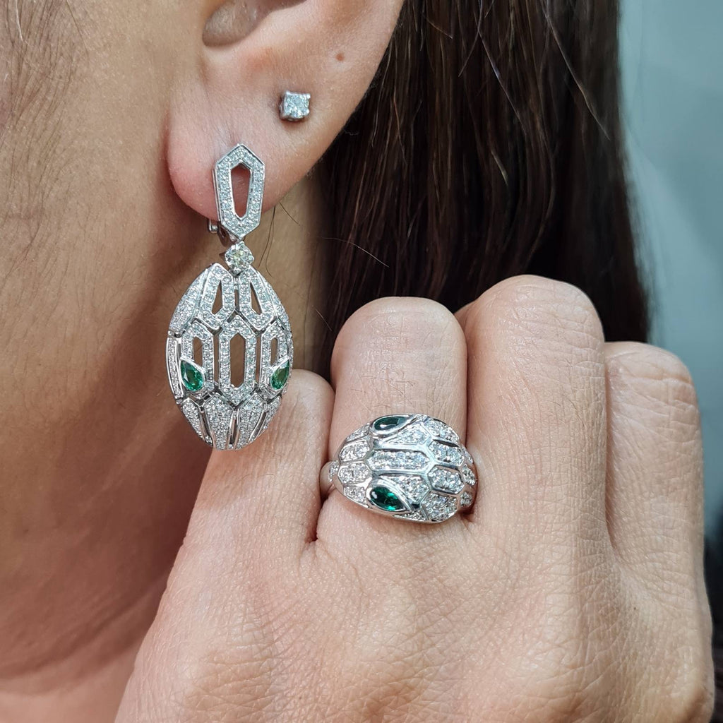 Serpent Head Dangling Diamond Jewelry Set 14K