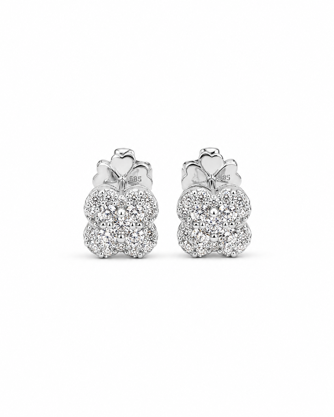 Classic Clover Stud Diamond Earrings 14K