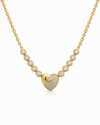 Classic Heart Center Piece Golden Beaded Diamond Necklace 18K
